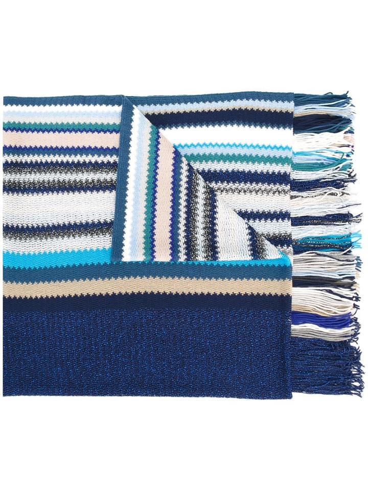 Missoni Striped Knit Scarf, Women's, Blue, Acrylic/polyamide/polyester/wool