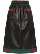 Gucci Two Pocket Web Trimmed Leather Skirt - Black