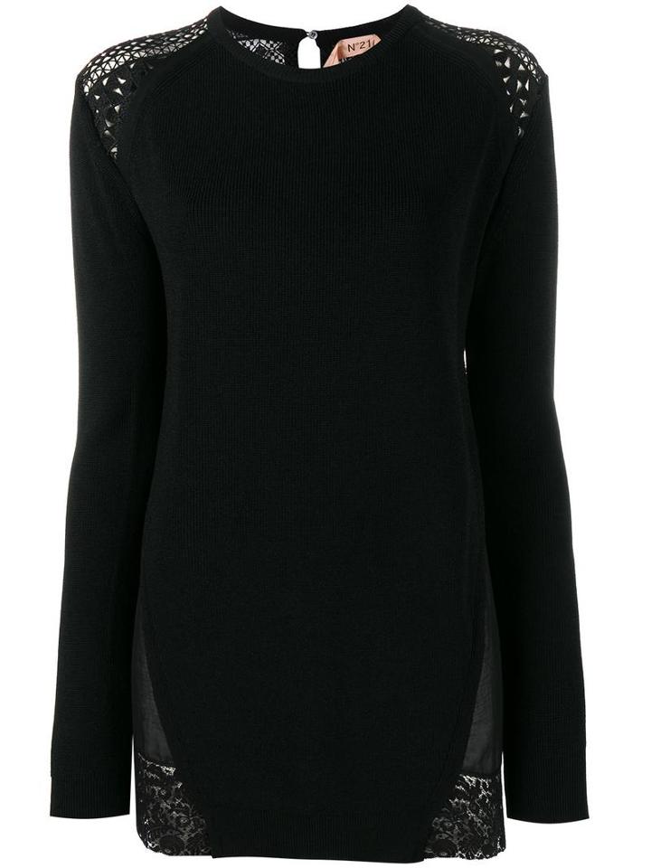 No21 Sheer Detailing Jumper, Women's, Size: 44, Black, Polyester/viscose/cotton/nylon
