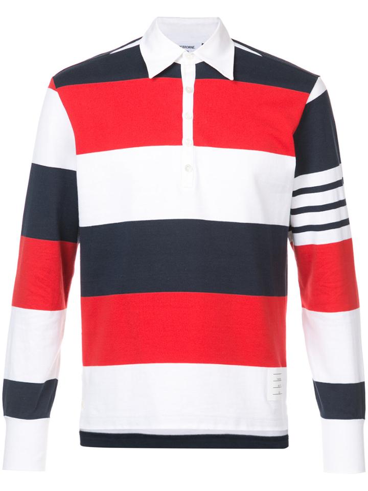 Thom Browne Ls Polo In Rugby Stripe W/ Engineered 4-bar