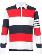 Thom Browne Ls Polo In Rugby Stripe W/ Engineered 4-bar