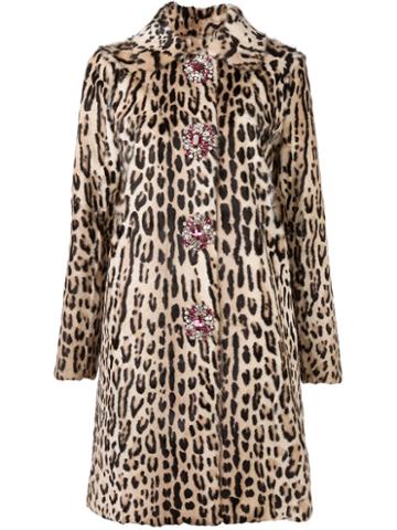 Blumarine Leopard Print Coat, Women's, Size: 42, Brown, Goat Fur/silk/polyester/glass