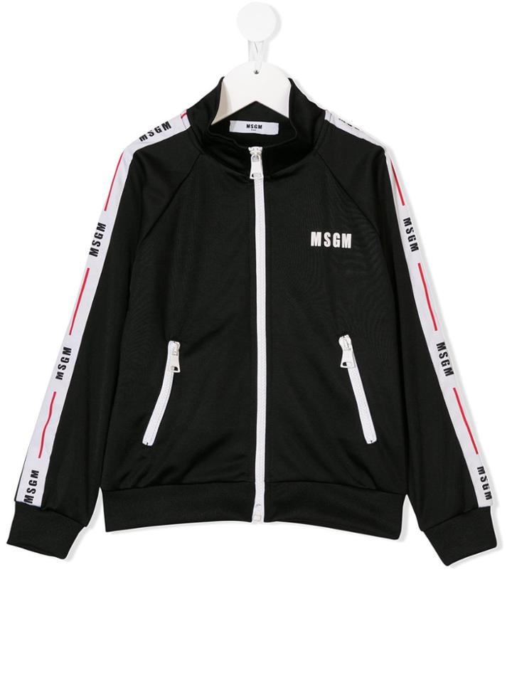 Msgm Kids Logo Trim Bomber Jacket - Black