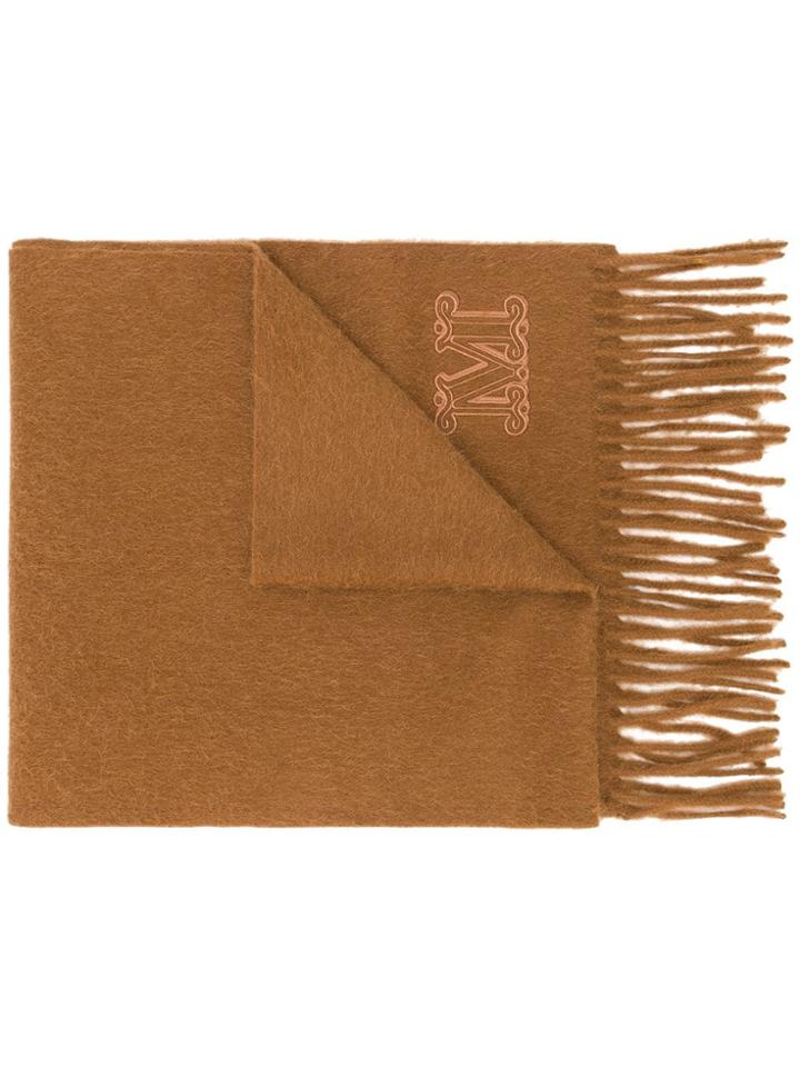 Max Mara Logo Embroidered Scarf - Grey