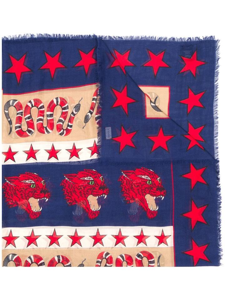 Gucci Printed Symbols Scarf - Blue
