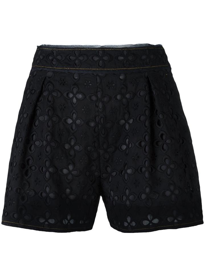 Miu Miu Perforated Flowers Shorts, Women's, Size: 40, Black, Cotton