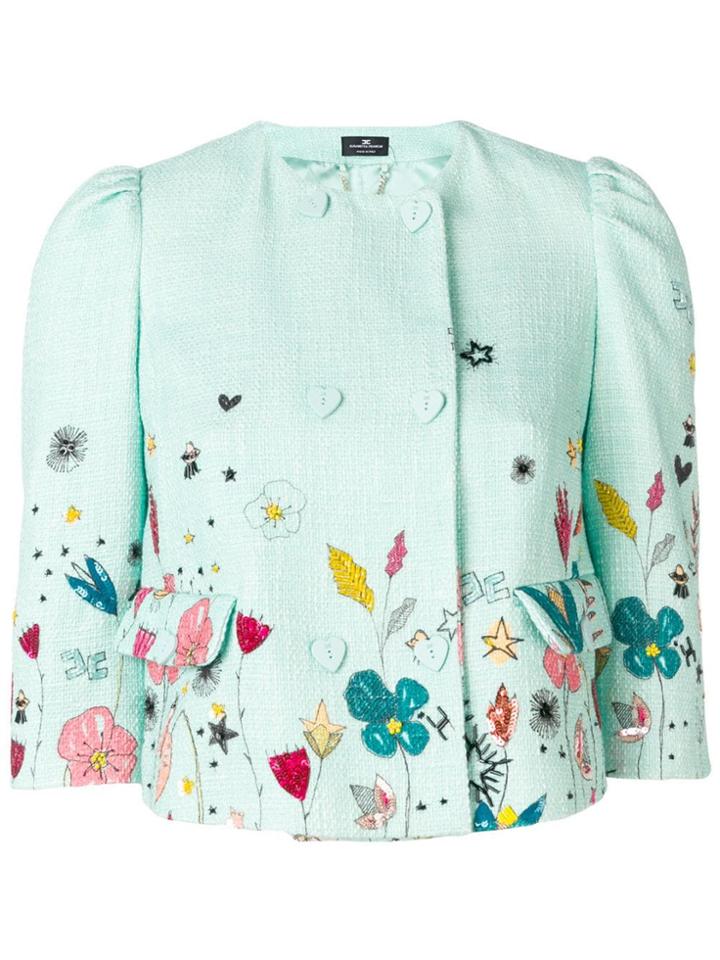 Elisabetta Franchi Floral Cropped Jacket - Green