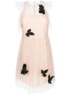 Red Valentino Mesh Butterfly Embellished Dress - Nude & Neutrals