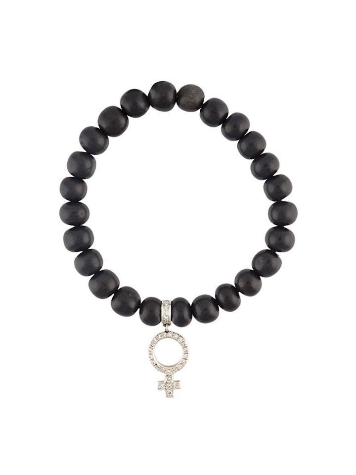 Loree Rodkin Beaded Diamond Charm Bracelet, Women's, Black, Diamond/18kt White Gold/wood