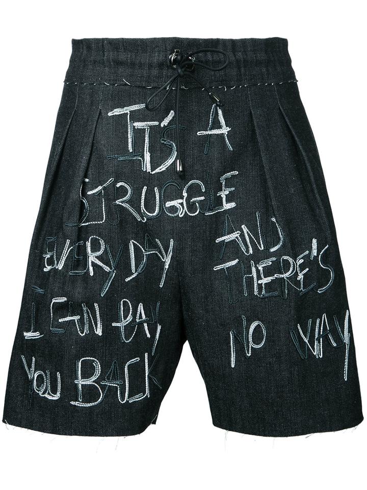 Selfmade By Gianfranco Villegas - Embroidered Drawstring Shorts - Men - Cotton - 46, Black, Cotton