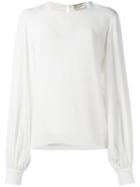 Saint Laurent Bishop Sleeve Blouse, Women's, Size: 36, White, Silk