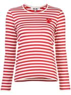 Comme Des Garçons Play - Little Red Heart Striped T-shirt - Women - Cotton - L, White, Cotton