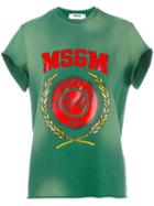 Msgm Logo Print Shortsleeved Sweatshirt, Women's, Size: Small, Green, Cotton