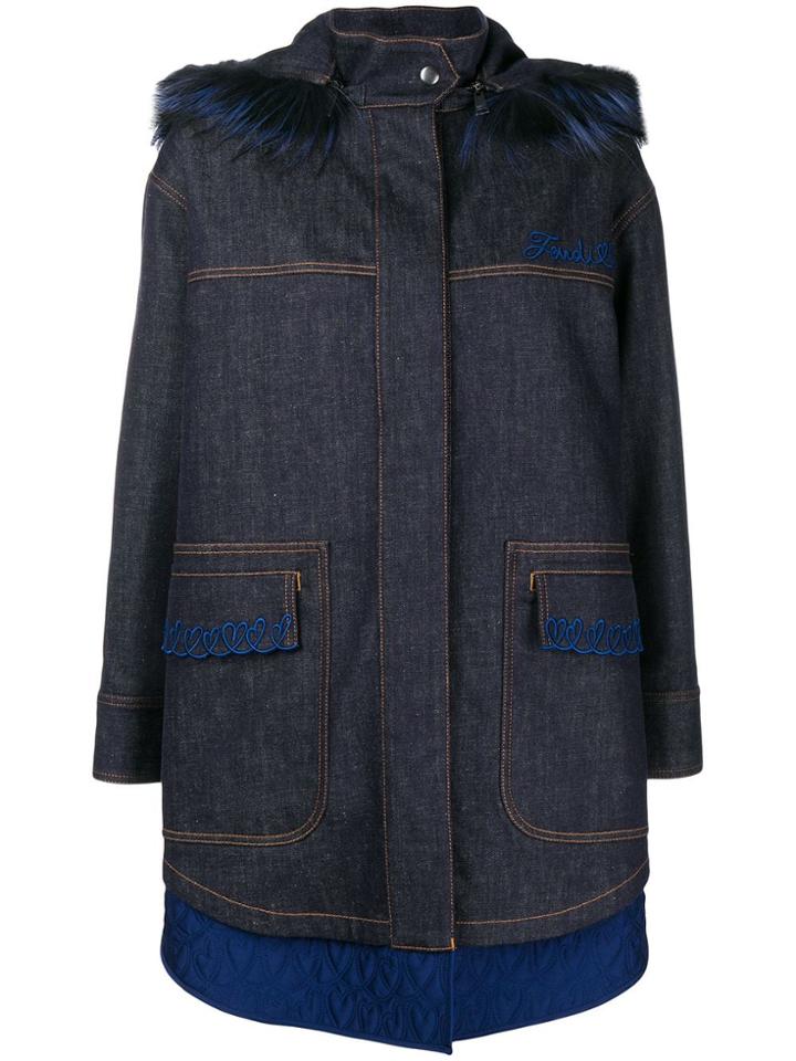 Fendi Layered Hem Parka Coat - Blue