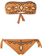 Fisico Embroidered Pattern Bandeau Bikini - Brown