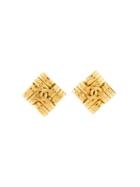 Chanel Vintage Quilted Cc Clip-on Earrings, Women's, Metallic
