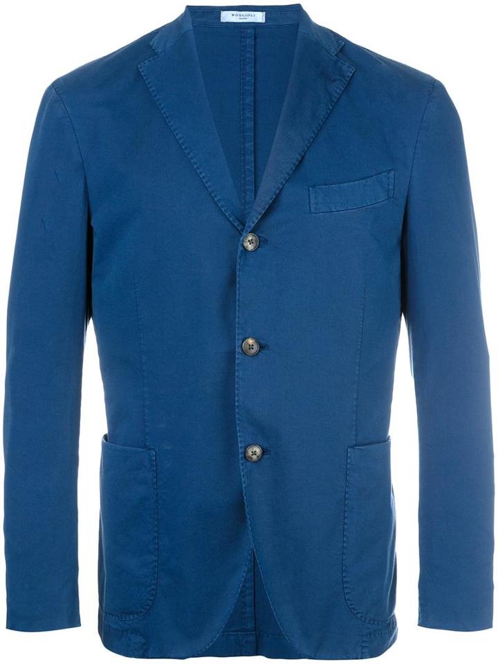 Boglioli Three Button Blazer, Men's, Size: 46, Blue, Cotton/spandex/elastane/cupro