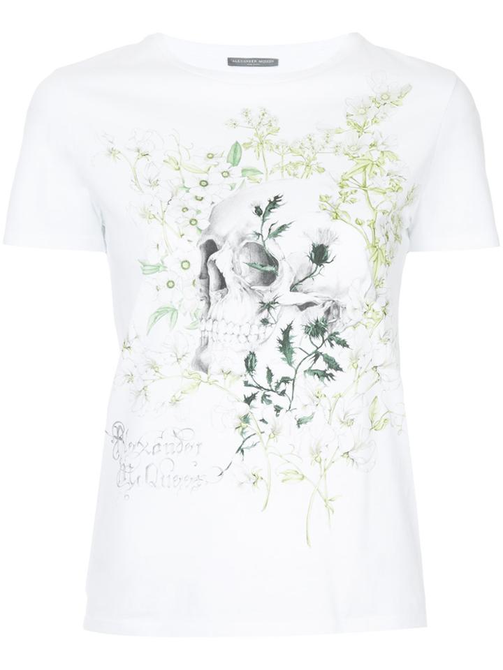 Alexander Mcqueen Skull And Floral Print T-shirt - White