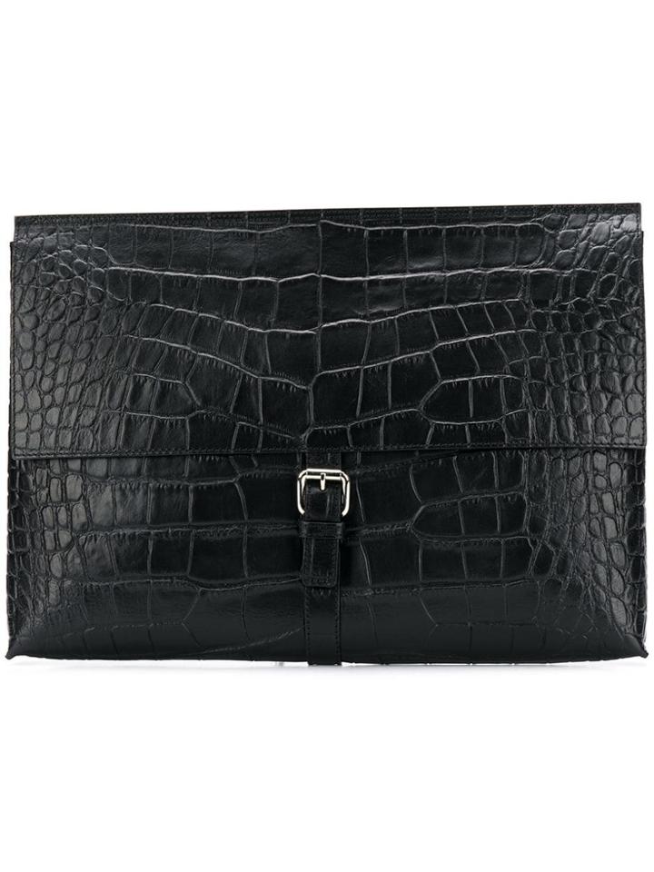 Orciani Croc Embossed Leather Clutch - Black