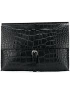 Orciani Croc Embossed Leather Clutch - Black