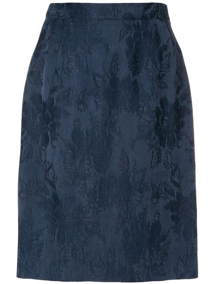 Yves Saint Laurent Pre-owned Floral Jacquard Straight Skirt - Blue