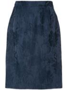 Yves Saint Laurent Pre-owned Floral Jacquard Straight Skirt - Blue