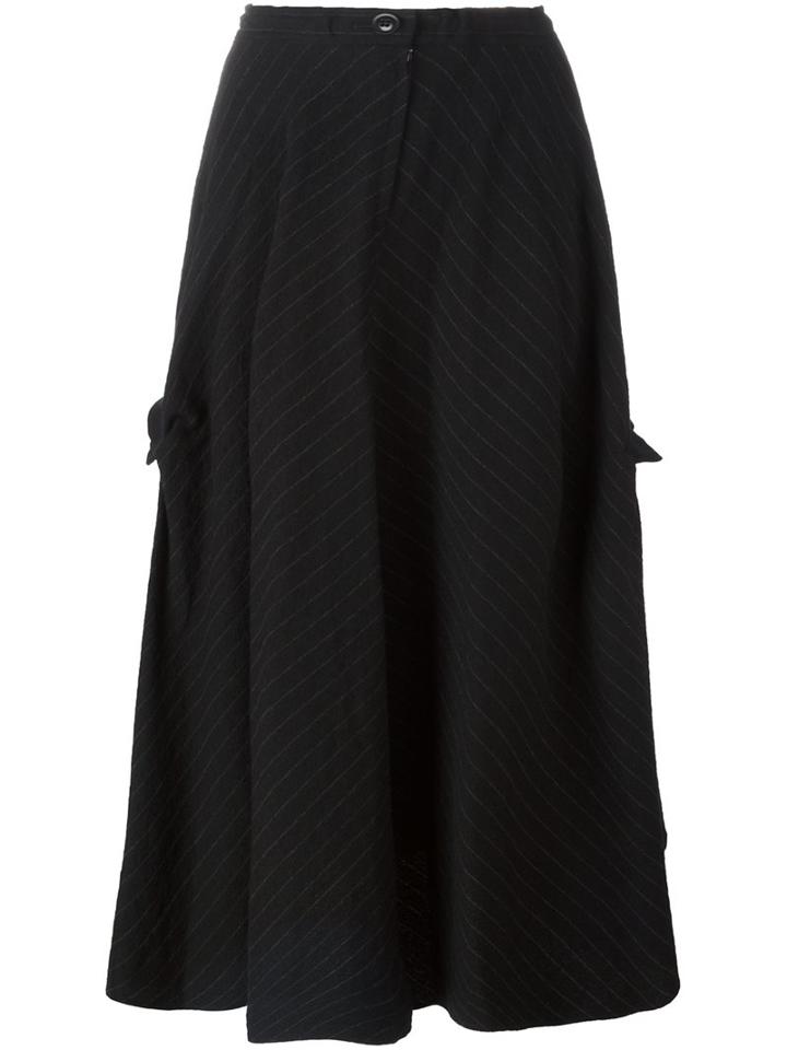 Y's Pinstripe Draped Skirt, Women's, Size: 1, Black, Cotton/polyurethane/wool