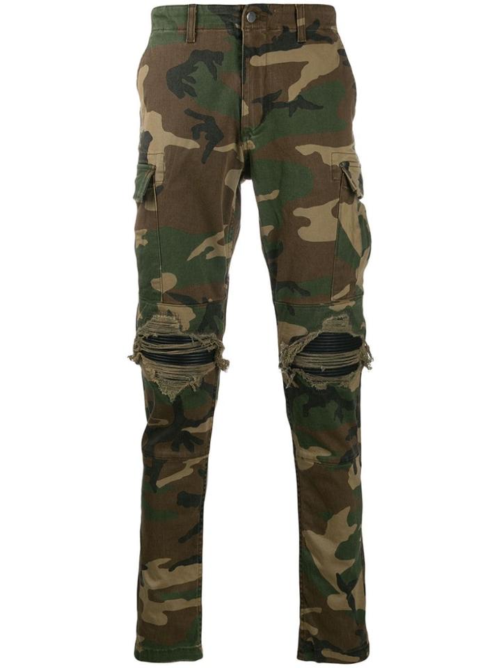 Amiri Camouflage Pattern Distressed Trousers - Green