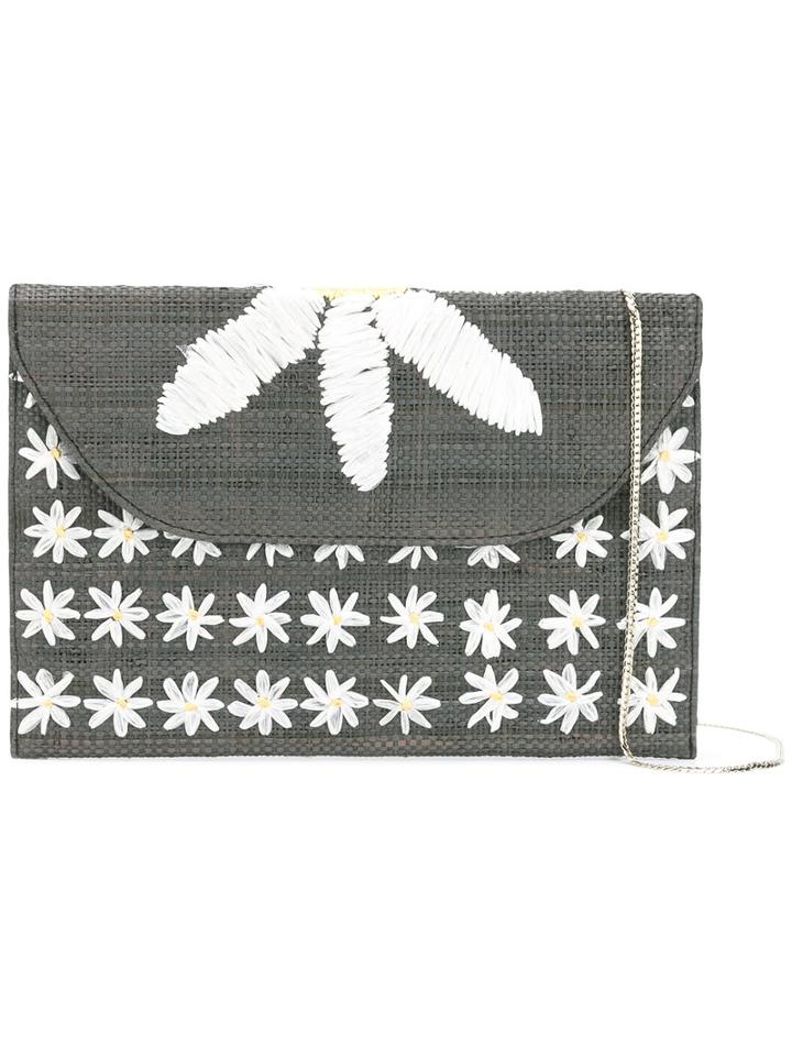 Serpui - Daisy Embroidered Shoulder Bag - Women - Raffia - One Size, Women's, Grey, Raffia