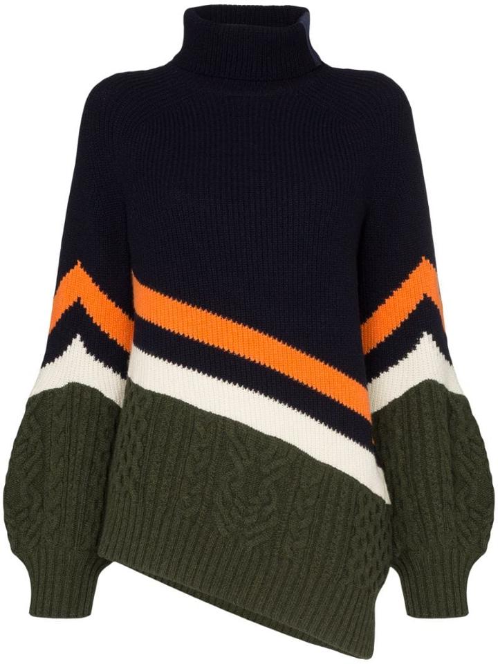 Sacai Striped Roll-neck Sweater - Green