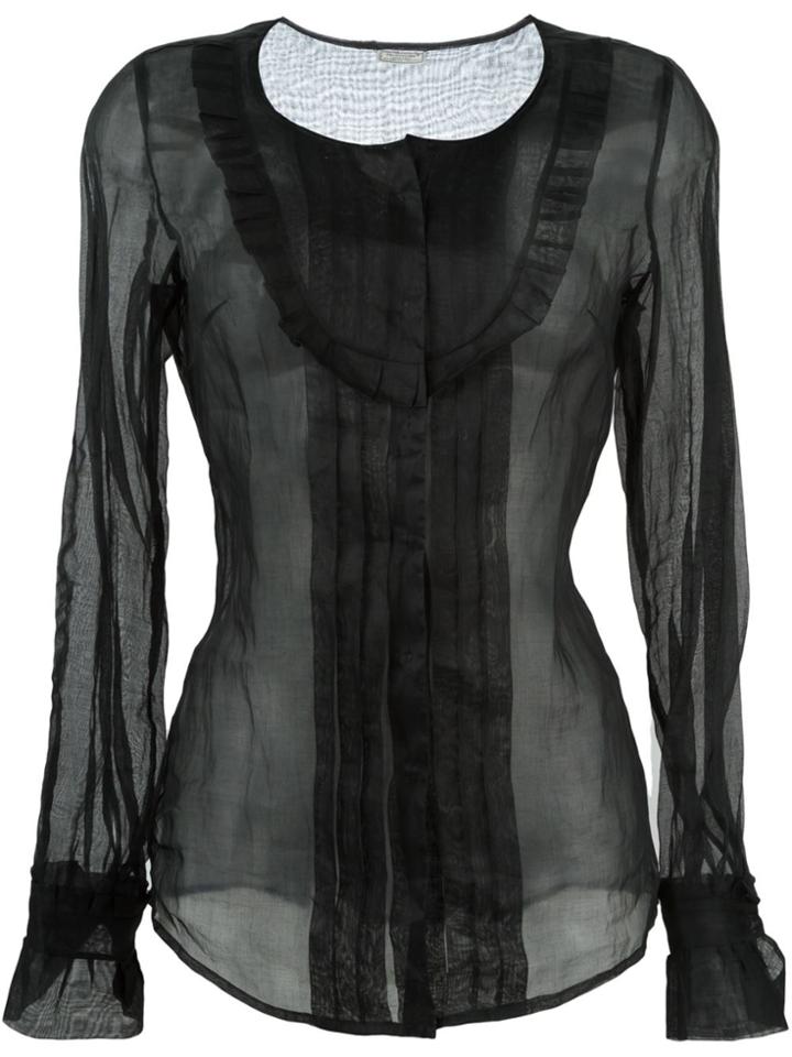 Fendi Vintage Sheer Pleat Detail Blouse - Black