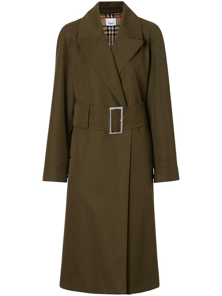 Burberry Side-slit Cotton Gabardine Belted Coat - Green