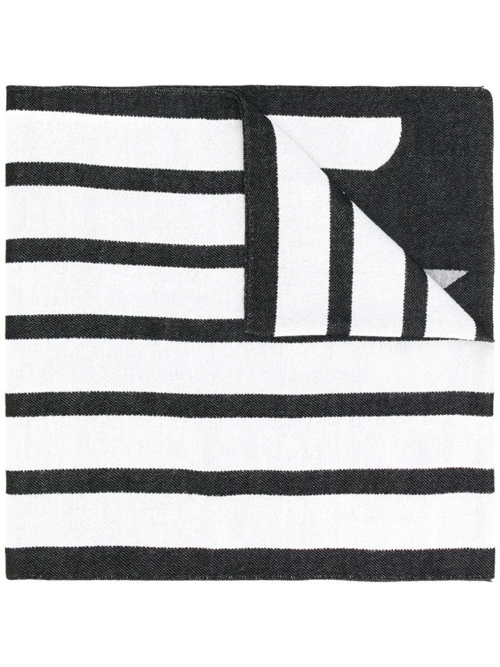 Emporio Armani Logo Striped Scarf - White
