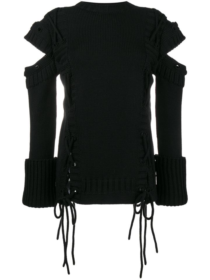 Alexander Mcqueen Cold Shoulder Jumper With Side Ties - Black