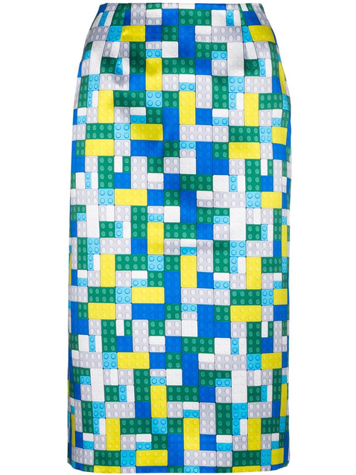 Mary Katrantzou Toy Brick Print Pencil Skirt - Blue