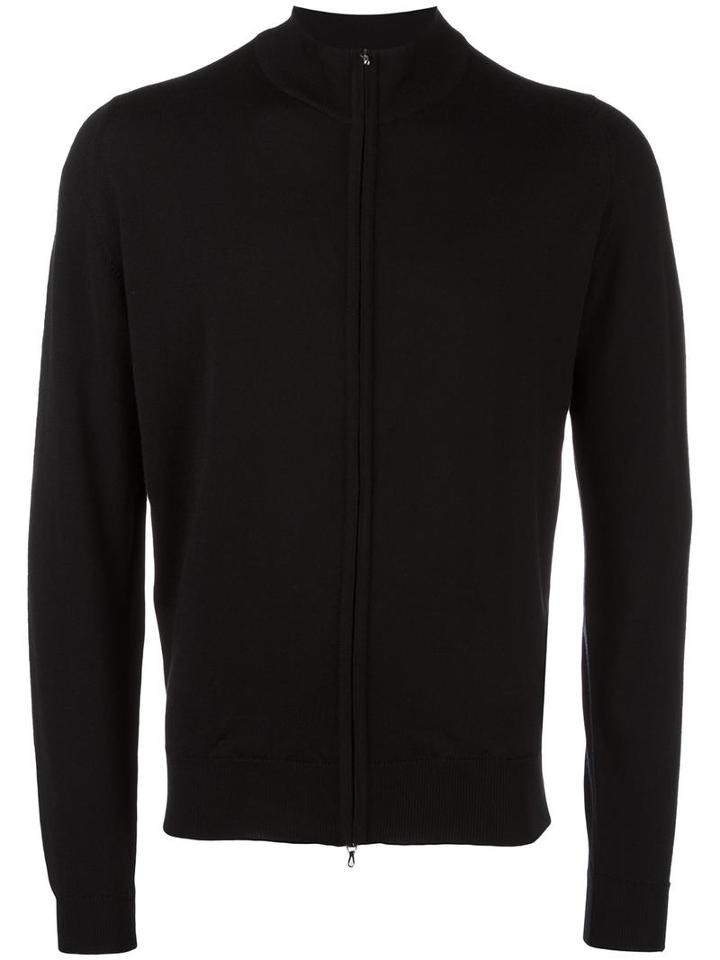 John Smedley High Neck Zipped Cardigan, Men's, Size: Small, Black, Merino/virgin Wool