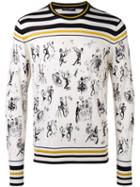 Dolce & Gabbana Jazz Club Print Sweater, Men's, Size: 48, White, Cashmere/silk