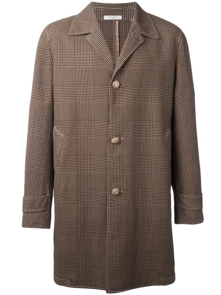 Boglioli Checked Coat, Men's, Size: 48, Brown, Cotton/paper/acetate/cupro