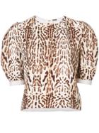 Adam Lippes Ocelot Printed Top With Puff Sleeves - Nude & Neutrals
