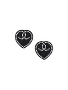 Chanel Vintage Pavé Heart Earrings, Women's, Black