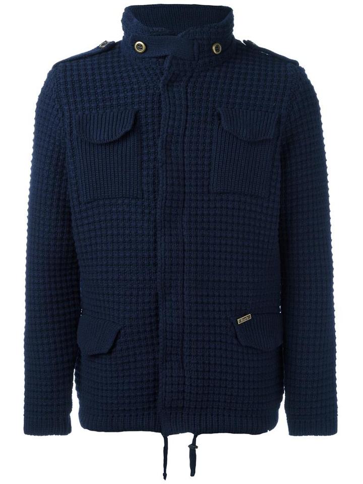 Bark Knitted Shirt Jacket, Men's, Size: Xxl, Blue, Polyester/wool/polyamide