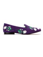 Blue Bird Shoes Embroidered Suede Slippers - Pink & Purple