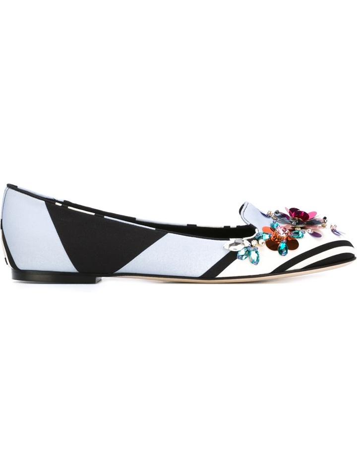 Dolce & Gabbana Striped Embellished Ballerinas