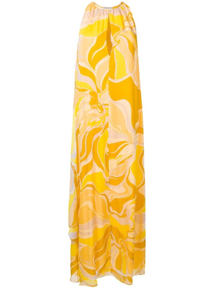 Emilio Pucci Rivera Print Long Chiffon Dress - Yellow