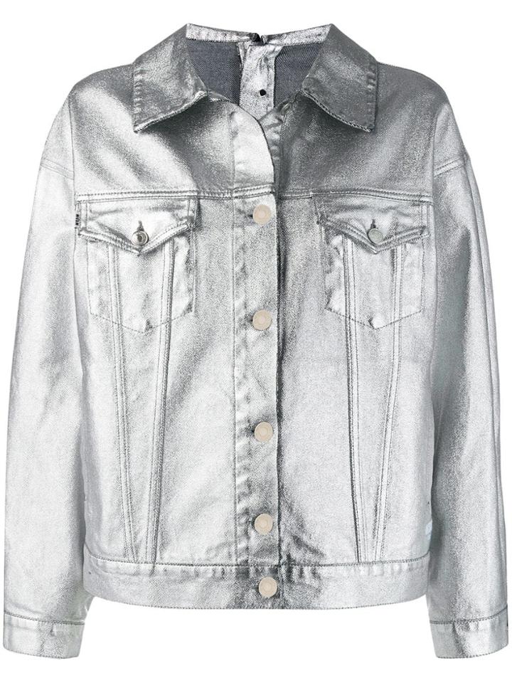 Msgm Metallic Denim Jacket - Silver