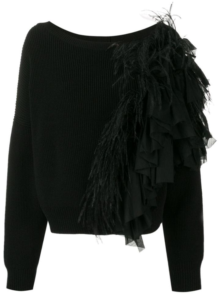 Nº21 Feather Appliqué Sweater - Black
