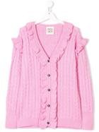 Douuod Kids Teen Cable Knit Buttoned Cardigan - Pink