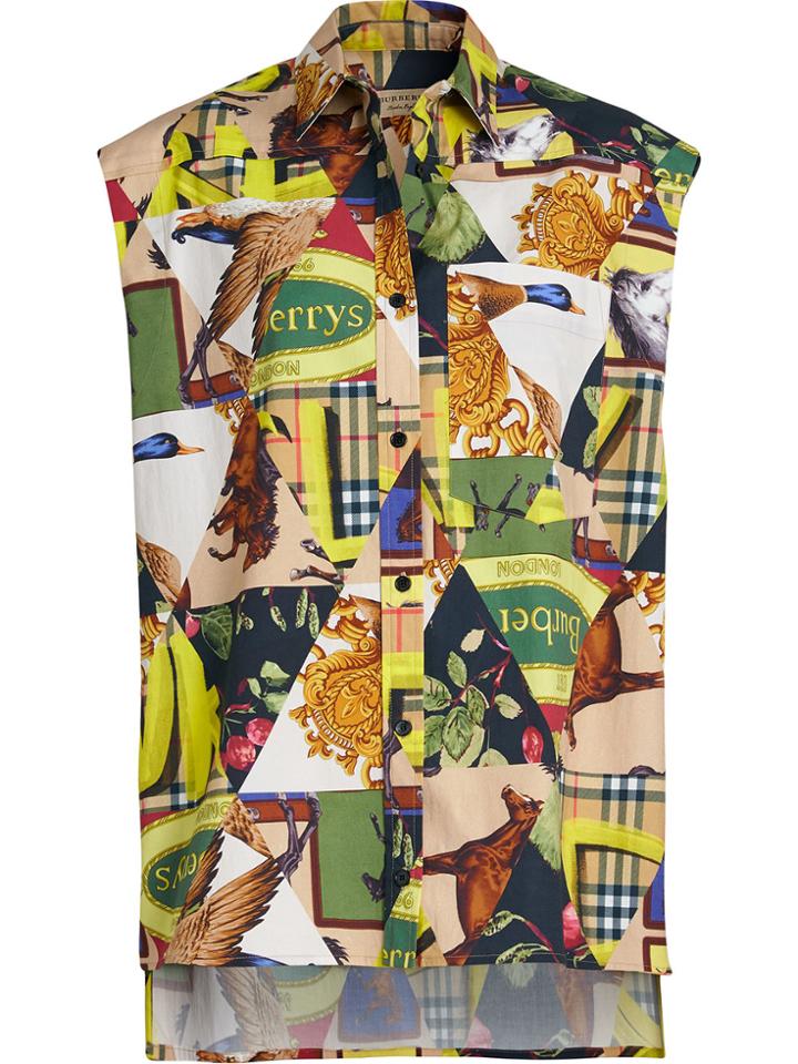 Burberry Sleeveless Archive Scarf Print Stretch Cotton Shirt -