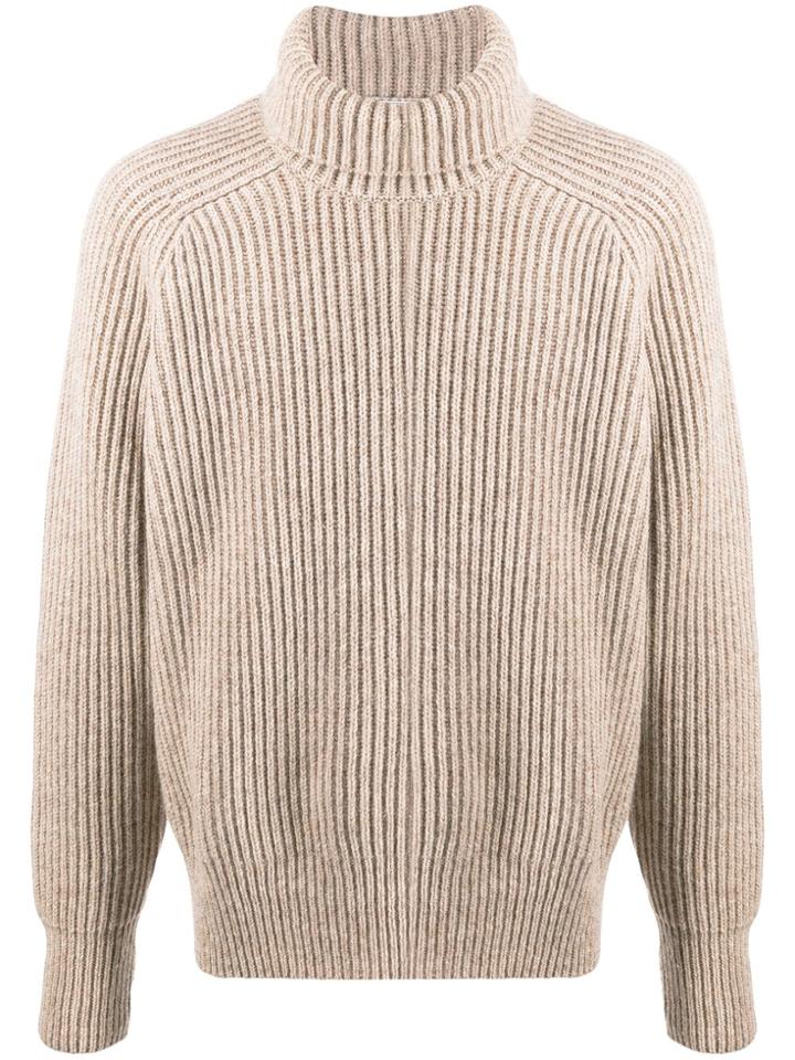 Ami Paris Rib Turtle Neck Jumper - Neutrals
