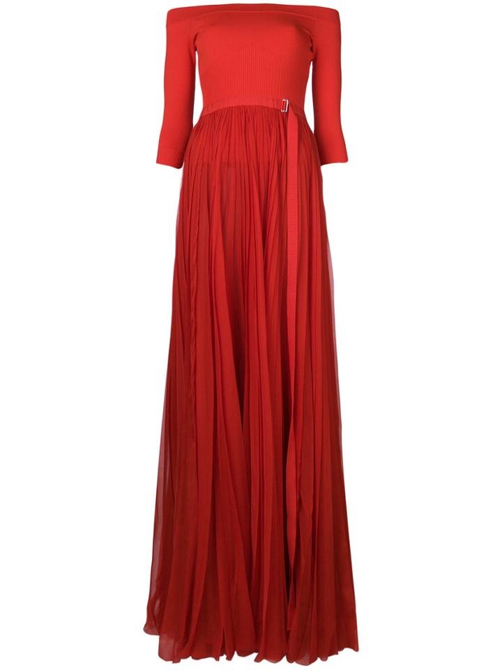 Alexander Mcqueen Off The Shoulder Plissé Dress - Red